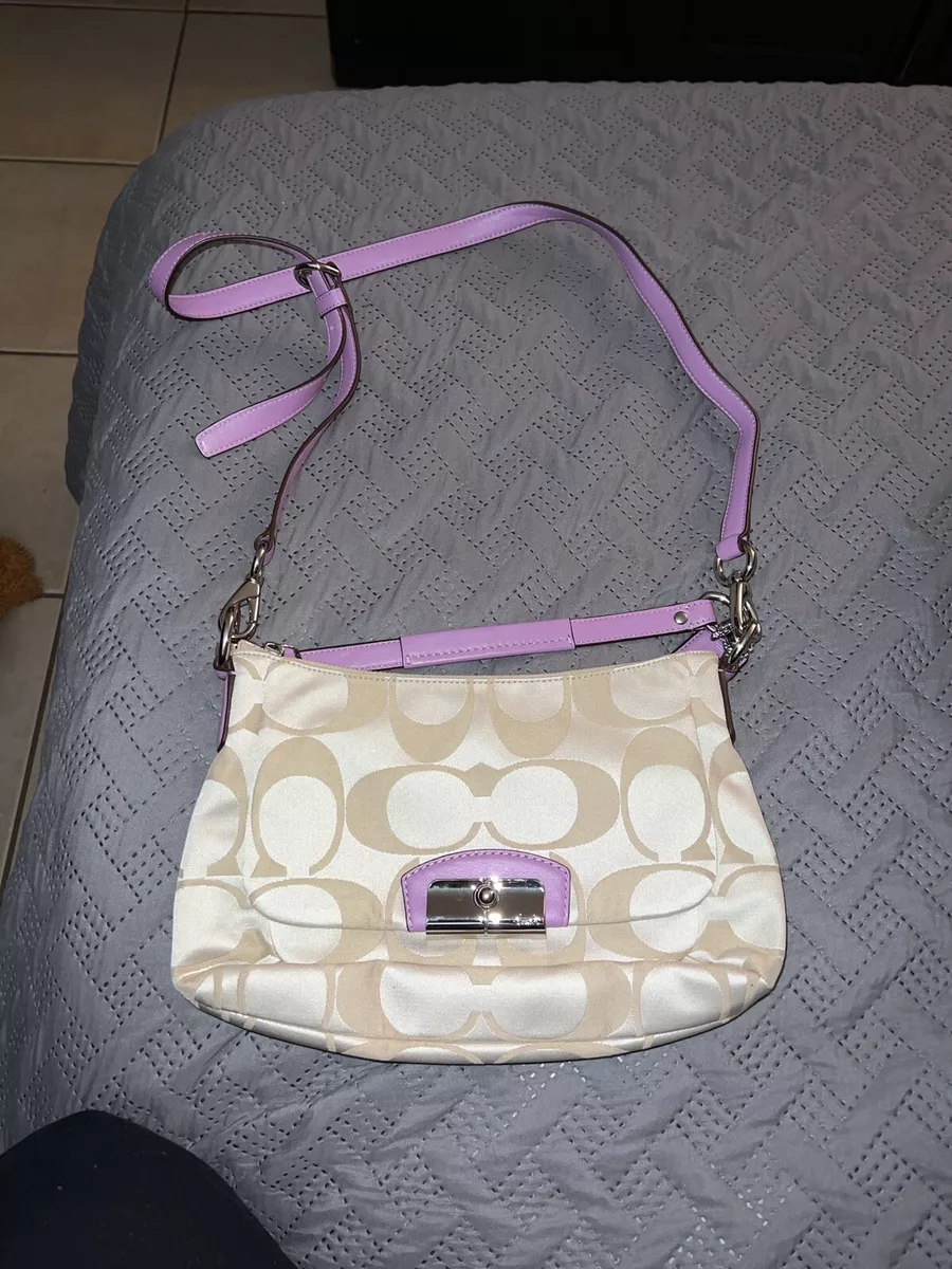 Purple and tan online coach purse