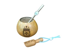 Mate Calabaza, Hand Made, Straw Logo AFA , Spoon BONUS- Yerba Mate, Soccer  Sud