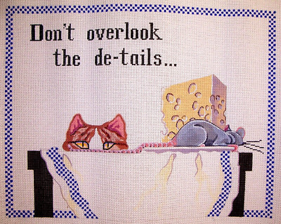 MOLINEAUX HP DON'T OVERLOOK THE DETAILS SNEAKY CAT & MOUSE NEEDLEPOINT CANVAS