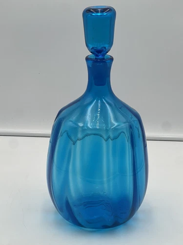 MCM Blenko X Large Glass Joel Myers Turquoise Blue 1960s Decanter & Stopper 6416