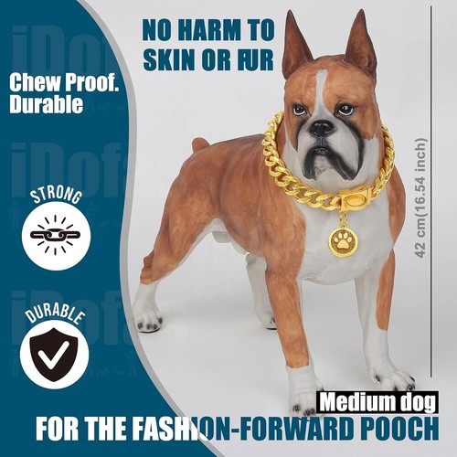 Stainless Steel Gold Dog Collar 14mm Cuban Link with Secure Snap Buckle - Picture 9 of 9