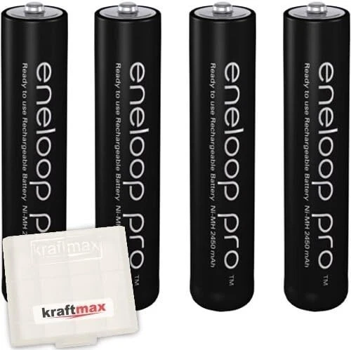 4x Panasonic eneloop PRO Micro AAA Akkus in Kraftmax Box BK-4HCDE Akku Batterie