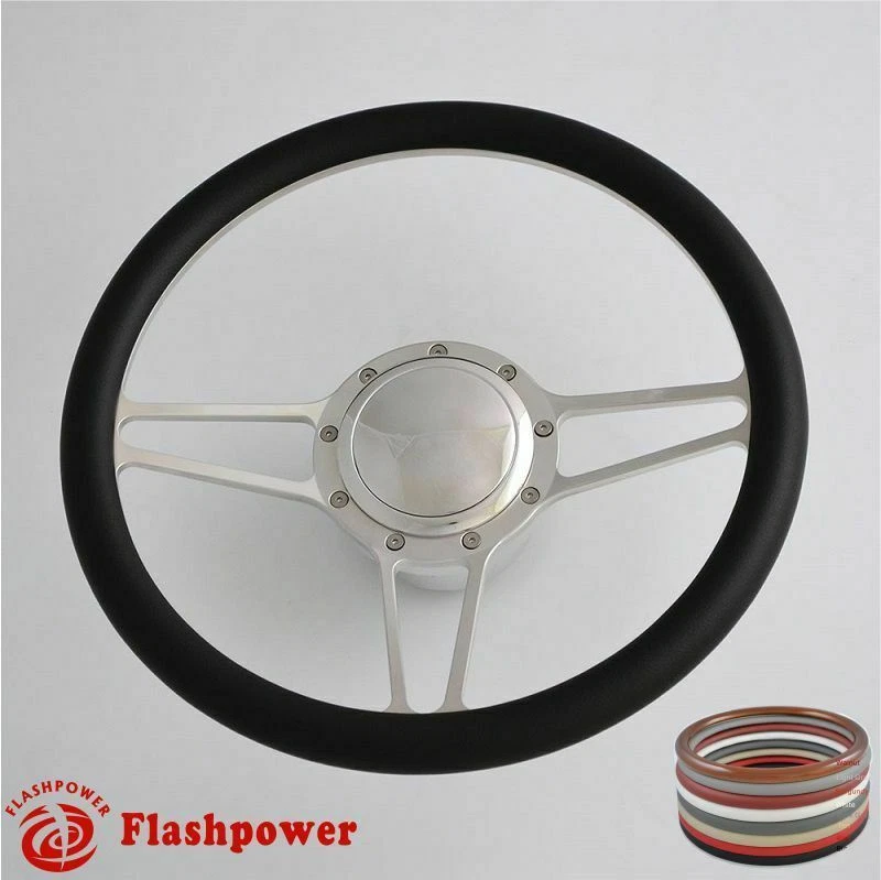 14'' Billet Steering Wheels Red Half Wrap Muscle Car Chevette Brookwood Biscayne - Image 4 of 4
