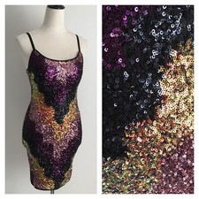 GUESS Womens sz XS Multi-Color Sequins Embellished Spaghetti Strap Bodycon Dress