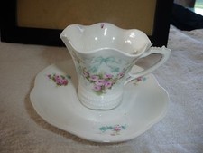  531 vtg miniature cup  saucer scalloped border w flowers