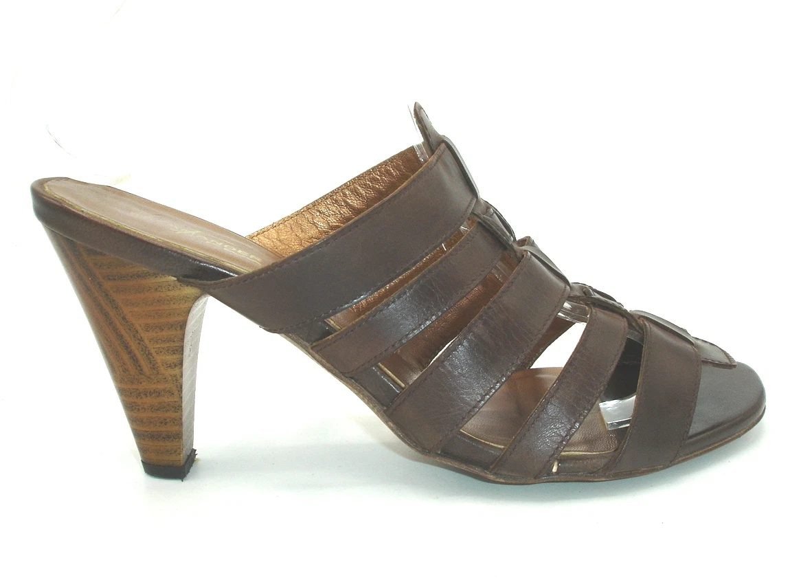 SANDALES MULES SALAMANDER CUIR SOUPLE MARRON CHOCOLAT T 40 TBE