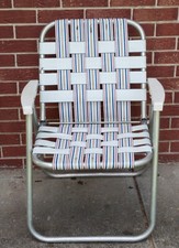 Vintage Aluminum Folding Webbed Lawn Beach Chair Red-White-Blue