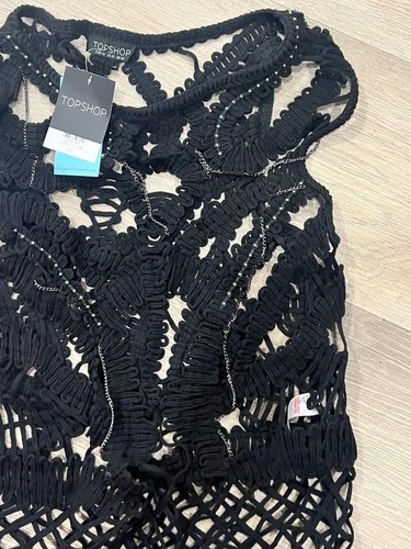 VINTAGE TOPSHOP BLACK 'GOTHIC PUNK HOLEY CHAIN FRINGE VEST / TOP UK/AUS 14 - Picture 4 of 14