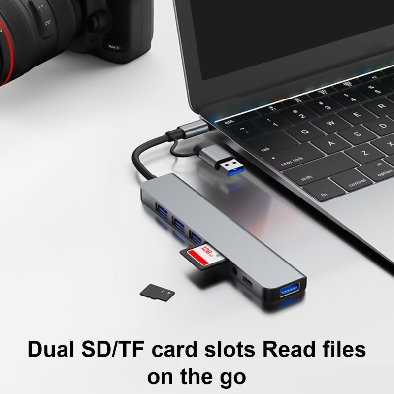 6-in-1 USB C Hub with SD Card Reader for Travel & Work