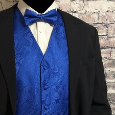ROYAL BLUE XS- 6XL Paisley Tuxedo Suit Dress Vest Waistcoat Bowtie Wedding Prom