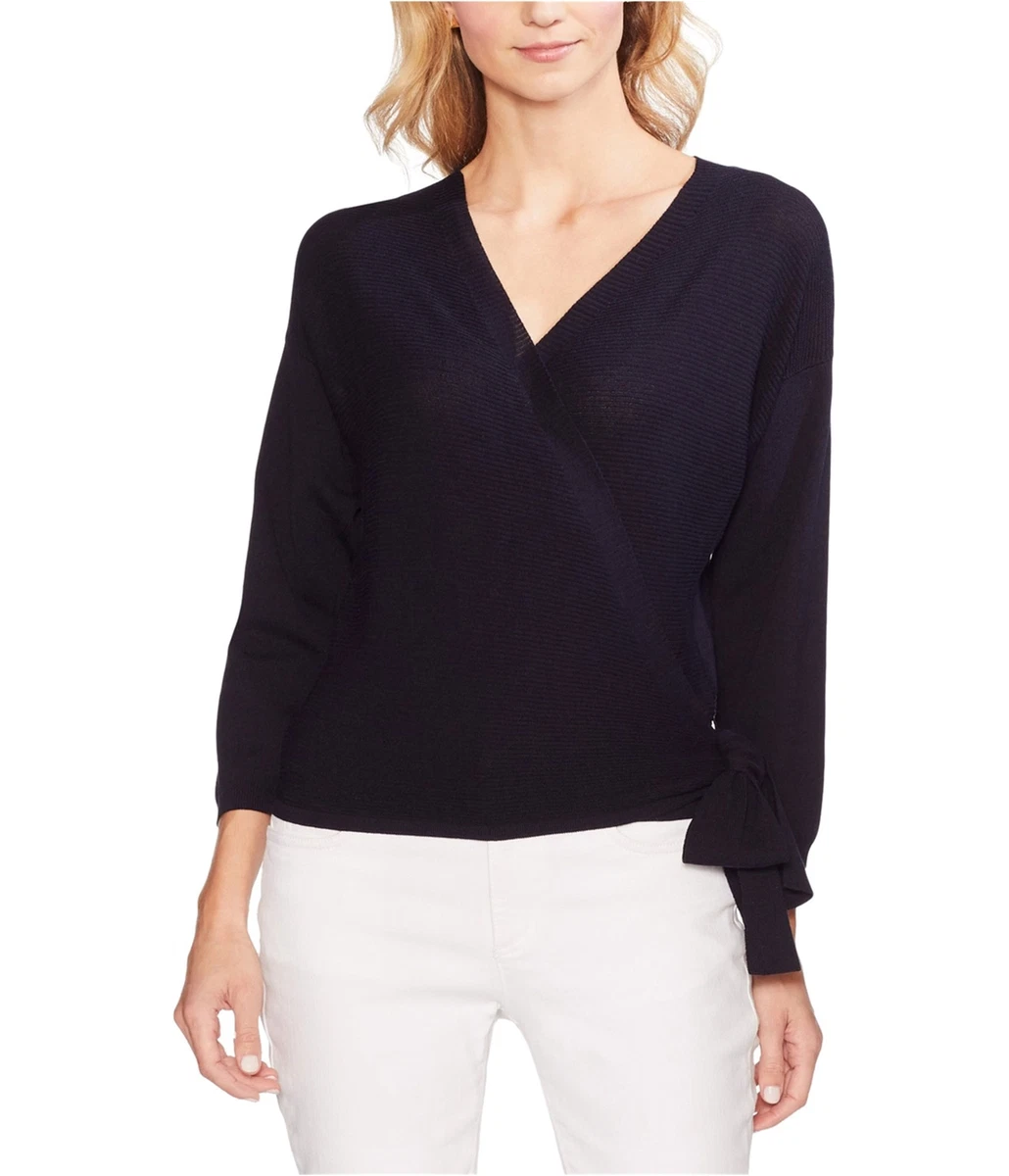 Vince Camuto Womens Sweater Wrap Blouse Blue Medium eBay