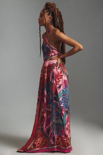 Anthropologie Nuevo Farm Rio Guacamayo Bufanda Recorte Maxi Vestido Solero Talla XL Nuevo con Etiquetas - Imagen 6 de 6