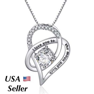 I Love You To The Moon and Back Heart 925 Silver Plated Necklace Mom Wife N137