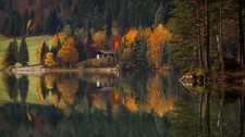 Landscape nature lake forest house fall reflection water Custom Gaming Mat Desk