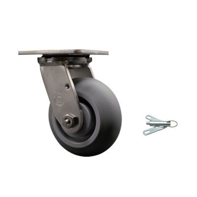 5 Inch 316SS Thermo Rubber Donut Tread Swivel Caster w/Delrin Bearing&Swivel Lck
