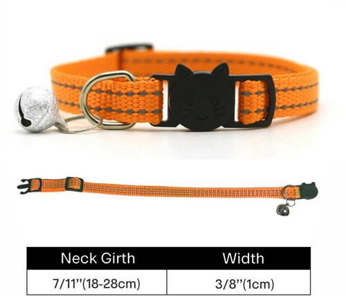 Reflective Striped Cat Collar with Bell & Personalised Engraved Fish Tag ID - Picture 15 of 19