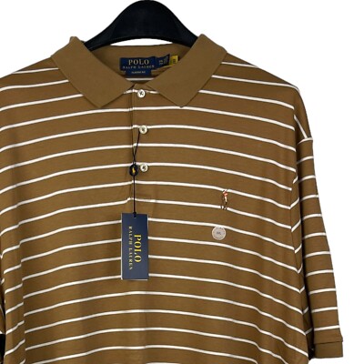 NEW Polo Ralph Lauren Mens XXL Classic Fit 100% Cotton Polo Brown Stripe $115