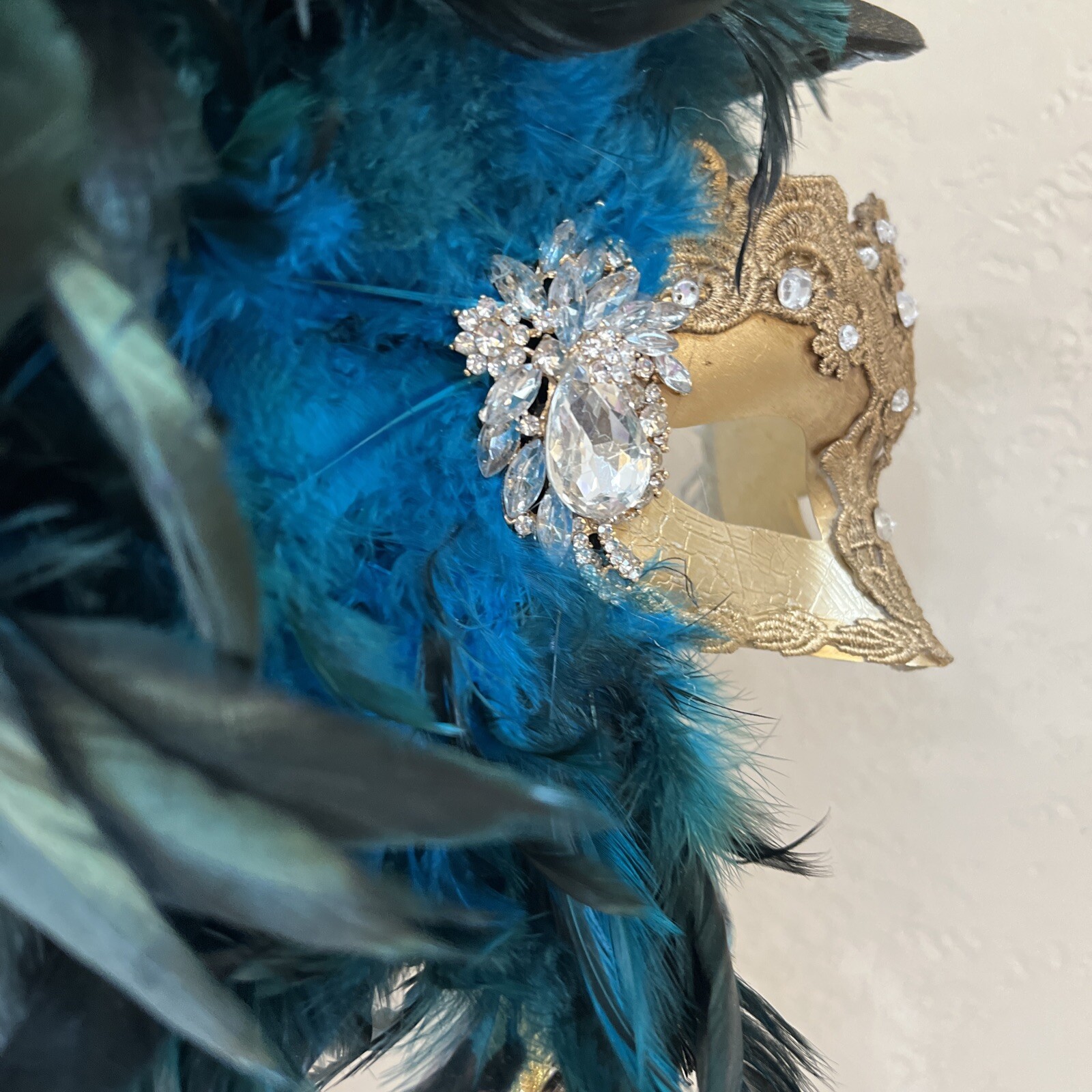 Masquerade Mardi Gras Costume Blue Teal Face Mask Teal Gem
