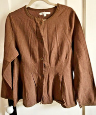 Vtg Christy Allen Sz M cotton flax button front jacket brown USA made