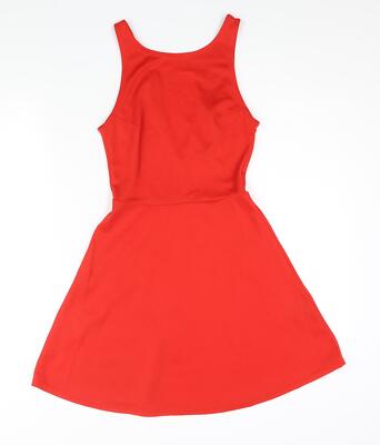 Divided by H&M Damen rotes Polyester Skaterkleid Größe 6 U-Boot-Ausschnitt Pullover