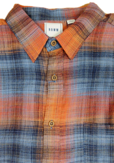 Мужская клетчатая рубашка ROWM с коротким рукавом из хлопка оранжевого цвета [ L]