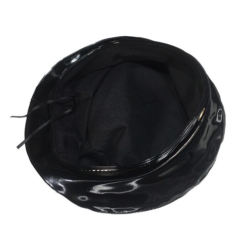 Women Vintage Patent Leather Beanie Beret Military Cap French Retro Flat Hat - Picture 7 of 18