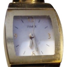 Vintage Timex Women Gold-Tone Square Case Watch Split Rail Open Bangle