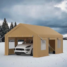 Carport Canopy 12x20 FT Portable Garage Canopy w/ 4 Roll-Up Doors &2 Side Doors