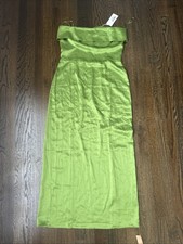 Reformation Johan Satin Dress Saguaro Green 12 Strapless