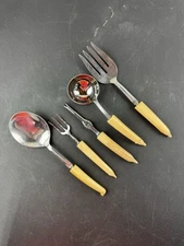 Mid Century hand carved handle serving set