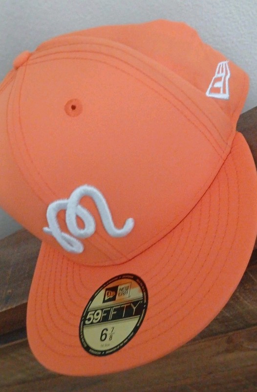 Rare Malbon Script Golf Club GC New Era 59Fifty Orange Fitted Hat Size 6 7/8