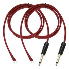 2 Pcs Gold Plated TS Mono Plug Cable, 3.3ft TS Mono Plug to Bare Wire Open End