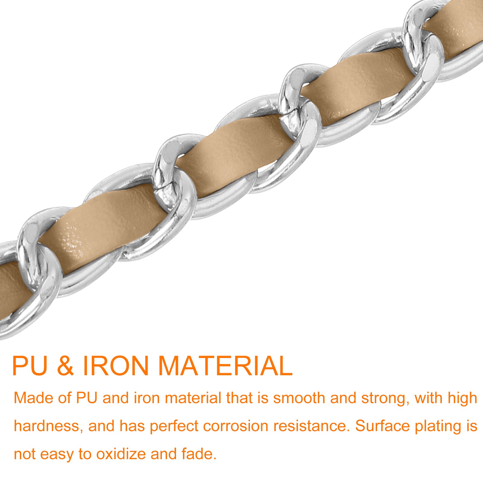 Purse Strap, 39" Leather for Shoulder and Cross Body Strap (Khaki, Silver)