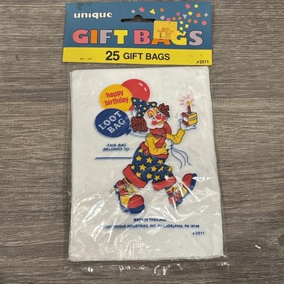 Vintage 1989 Unique Clown Birthday Party Loot Bags Set of 25