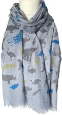 Animal Print Scarf Ladies Grey Rhino Zebra Ostrich Blue Giraffe Elephants Wrap