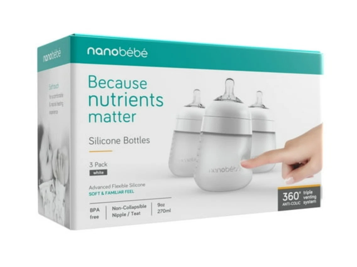 Nanobebe Flexy Silicone Baby 3 Bottles With Teats Size 1, White