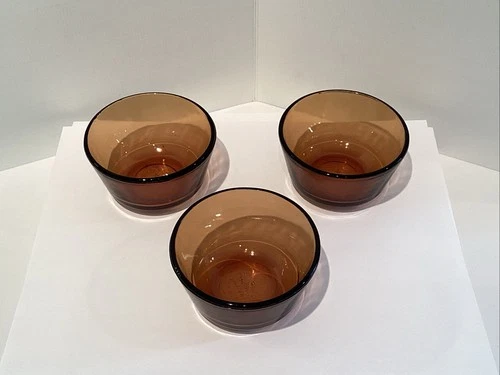 3 VTG Anchor Hocking / Fire King Brown Amber 5 oz Glass Dessert Bowls￼#453