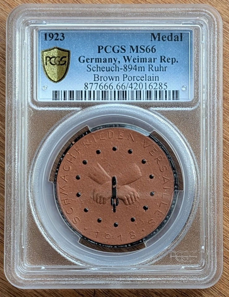 1923 Germany Weimar Republic Porcelain Medal ~ Scheuch 894m Ruhr ~ PCGS MS66 - Image 3 of 4