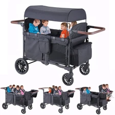 WAGON STROLLER for 4 Kids with Cooler Bag 5-Point Harnesses