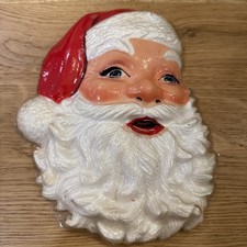 Vintage Mid Century Santa Face Plastic Mold Over Styrofoam 9 X 7 Christmas
