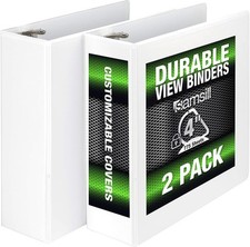 Samsill Durable 4 Inch . , Made in the USA, Locking D Ring 2 Pack, White