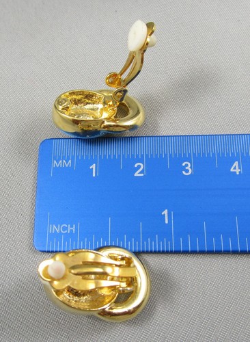 Orecchini Vintage Tono Oro Strass Trasparenti Clip On 137G - Foto 2 di 5