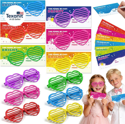 Amy&Benton 28PCS Valentines Day Heart Shaped Shutter Shade Glasses with Valentin