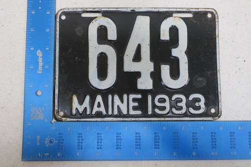 Maine License Plate Tag 1933 33 - Low Number Three 3 Digit #643