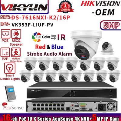 Vikylin 16CH NVR DS-7616NXI-K2/16P hybrid ColorVu+IR Speaker 5MP IP Camera Lot