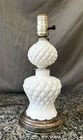 VINTAGE HOBNAIL MILK GLASS LAMP 12” TALL- WORKS