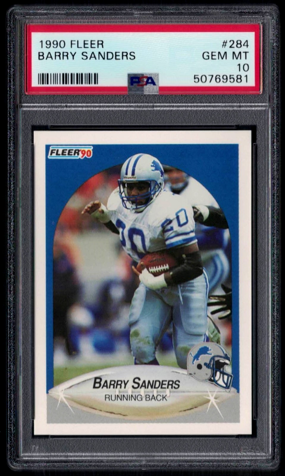 1990 FLEER #284 BARRY SANDERS HOF - DETROIT LIONS - PSA 10 GEM MINT  #50769581