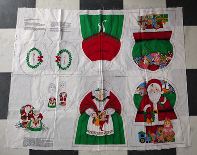 Vintage Cut & Sew Fabric Christmas Mr Mrs Clause Santa VIP Cranston Print Works