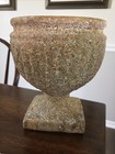 Heavy Footed Pedestal Flower Pot Planter Ceramic Aged Patina Fluted Ribbed Sides — photo 1