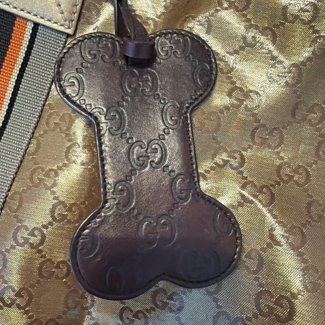 Gucci Gold Tote Bag with Stripe Strap and Dog Bone Tag Authentic VIN thumbnail 2